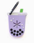 A purple waste holder clip with a slot for a dog waste bag and a silver clip, with the brand 'Clive and Bacon' printed on the top.