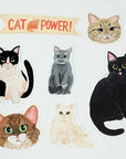 Set of cat stickers with 'Cat Power!' banner on a white background