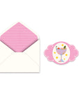 Envelopes with pink interior and a matching sticker featuring a colorful cocktail on a white background