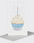 mini white notecard with convetti and a cupcake