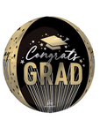 Decorative balloon with 'congrats grad!' text and stripe patterns on a white background