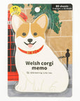 Packaged Welsh corgi memo pad with a cute illustration on a white background