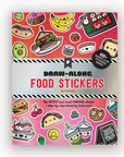 Book cover of 'Draw-Along Food Stickers' with colorful food illustrations on a red background.