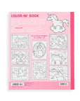 Coloring book with unicorn illustrations on a pink cover
