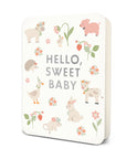 Card with baby animals and "Hello, Sweet Baby" text