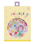 Packaging of Jumble Washi Stickers with various colorful designs visible through a circular window.