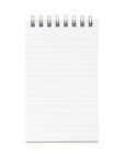 A white lined notepad with a silver spiral wire binding, shown against a plain white background.