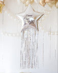 happy new year silver fringed star balloon