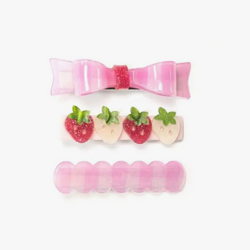 Pink Bow and Strawberries Hair Clips
