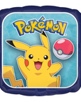 Balloon with Pikachu and Poké Ball design featuring the Pokémon logo on a blue background.