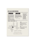 Classifieds sheet with a crossword puzzle on a white background