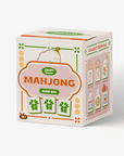 A boxed product labeled 'MAHJONG BLIND BOX', shown as a white cube with orange and green printed graphics on a clean white background.