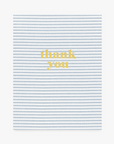 blue striped thank you card with gold foil text "thank you"
