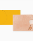 A wallet-shaped greeting card with a pop-up design, featuring a beige exterior and a yellow envelope with a heartfelt note inside. The card also includes a printed envelope.