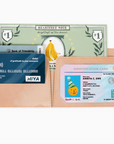 a paper wallet with money themed note, fake credit card and ID