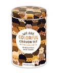 A tin package of 'We are Colorful Crayon Set' with 18 crayons in various skin tones, designed for children aged 3 and up.