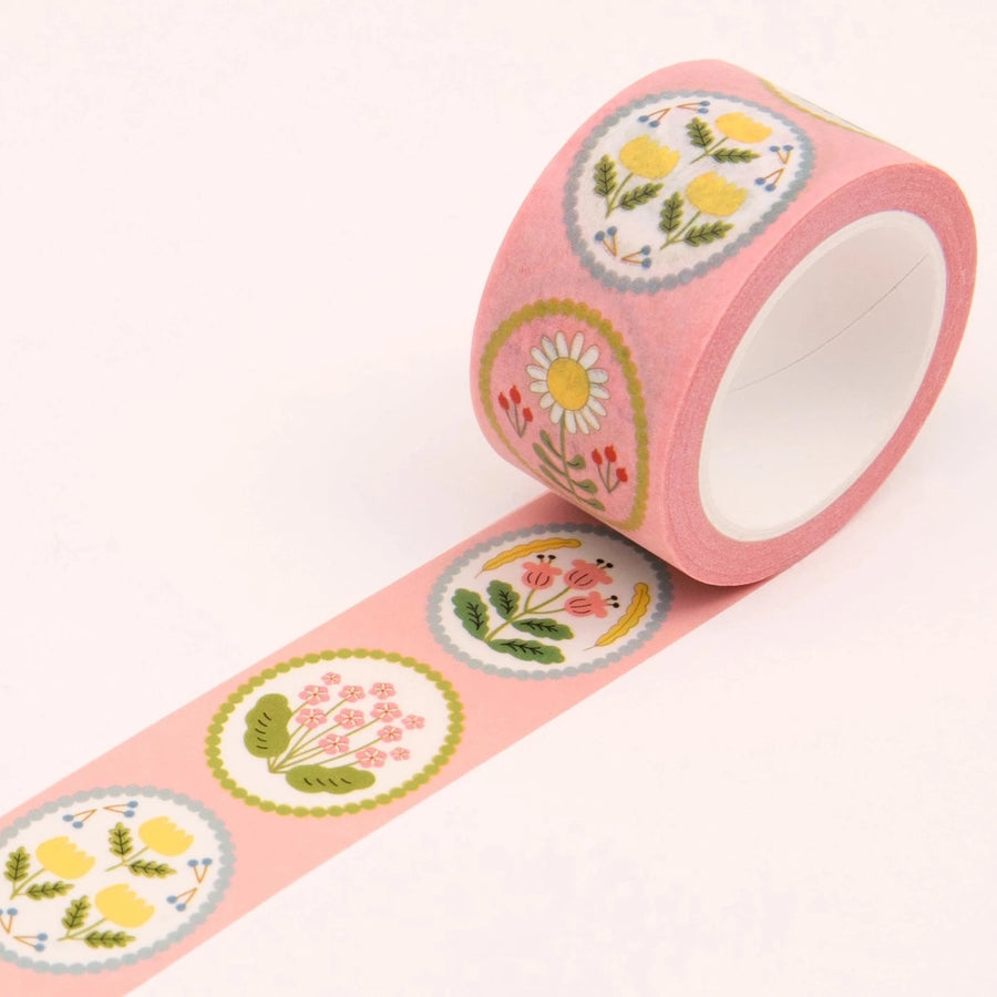 Pink Floral Emblem Washi Tape