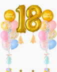 double sparkles rainbow funfetti balloons with number balloons on a white background