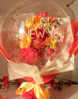 Lunar new year themed florals inside a balloon, close up