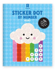 Sticker book titled 'Sticker Dot by Number' with a cloud design on a blue background