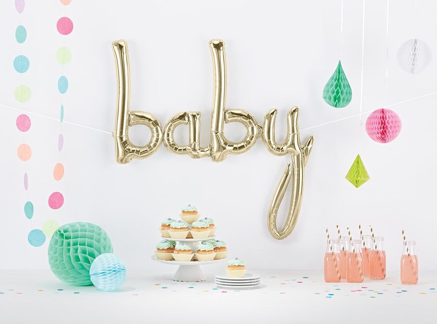 BABY Script Letter Balloon - White Gold