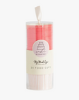 Pack of 24 pink scalloped food cups in a clear plastic package with rose gold foil details and a label that reads 'My Minds Eye by Courtney'.