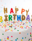 Rainbow and Gold Glitter Happy Birthday Candles
