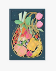 A die cut card of fruits inside a bag and text "thanks a bunch"