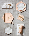 peach gold and marble table decorations