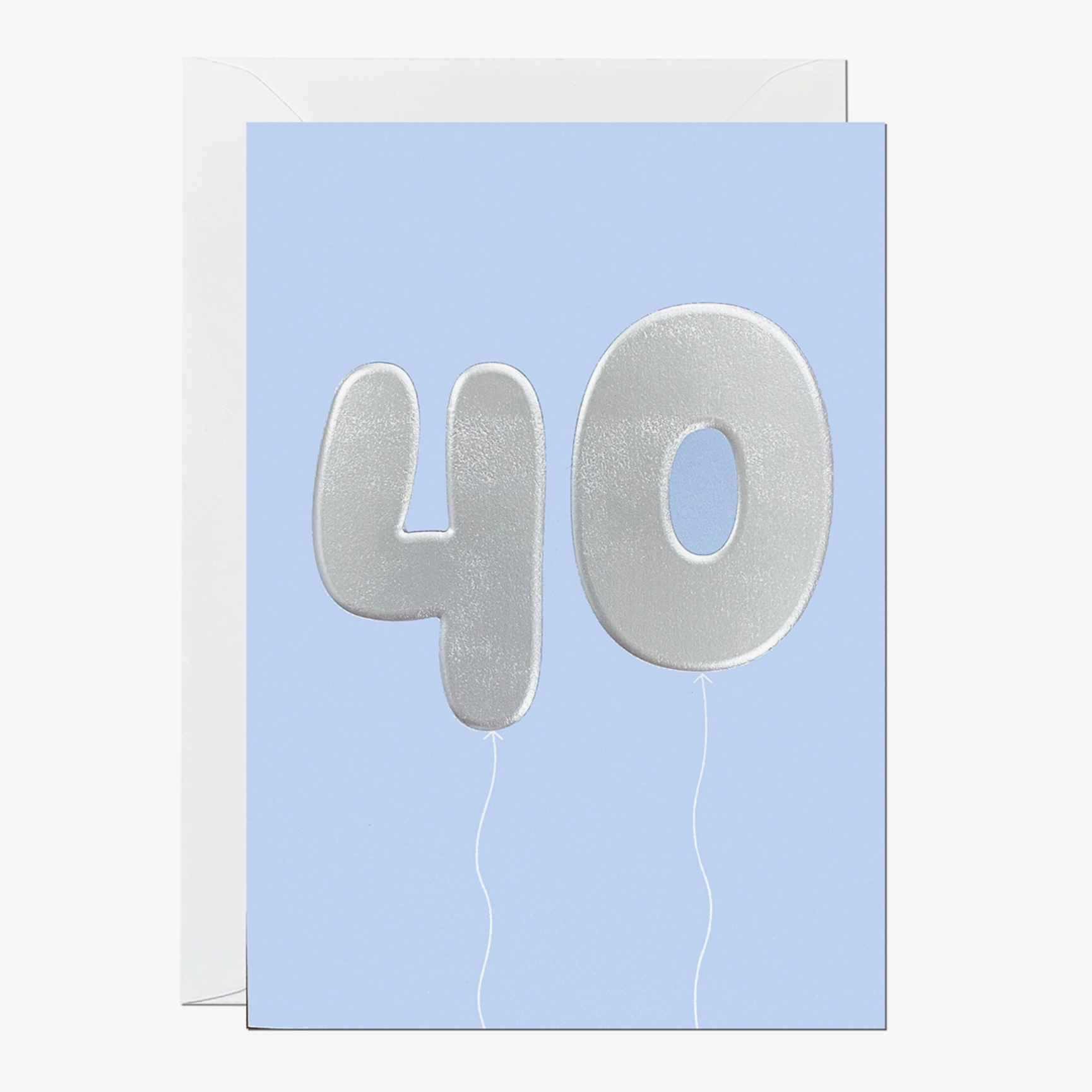 Birthday greeting card with silver 40 balloons and blue background