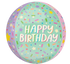 A pastel-colored ice cream-themed birthday balloon with 'Happy Birthday' text and colorful sprinkles.