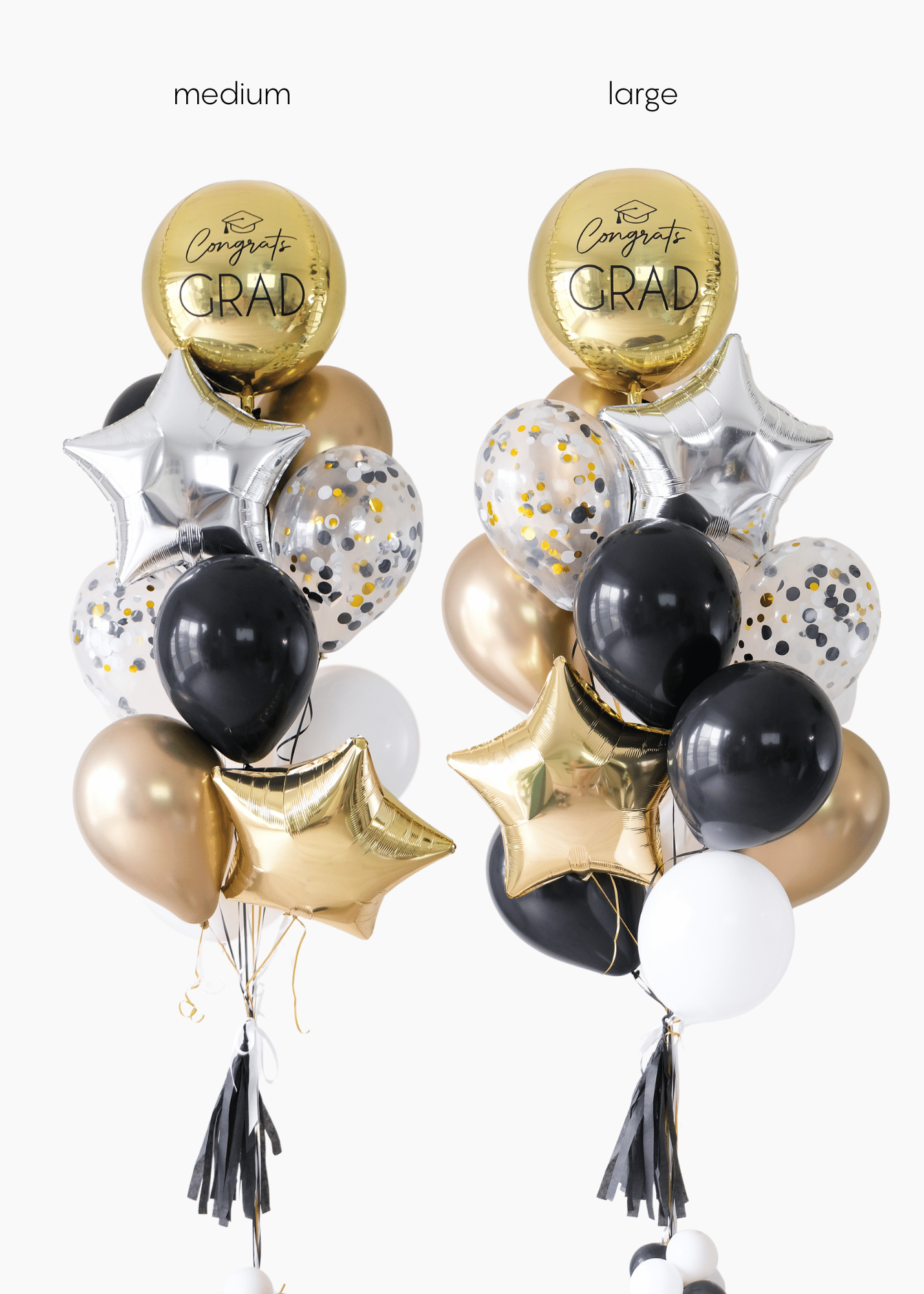 comparison of medium and large size balloon bouquet