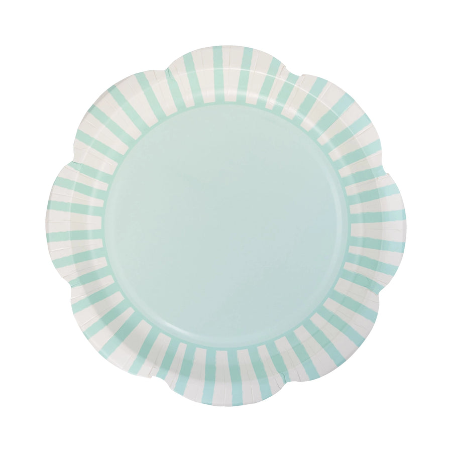 Aqua Striped Scallops Plates