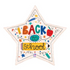 "back to school" text themed cream star balloon, featuring pencils, apple, and swirly design