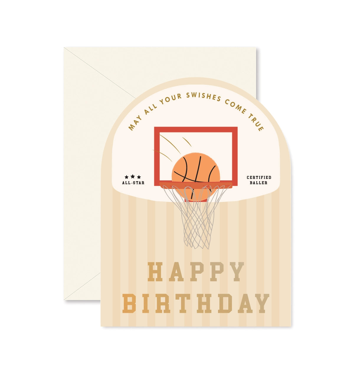 Basketball-themed birthday card with hoop and ball design on a white background