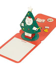 Pop-up Christmas tree card with a smiling face on a white background