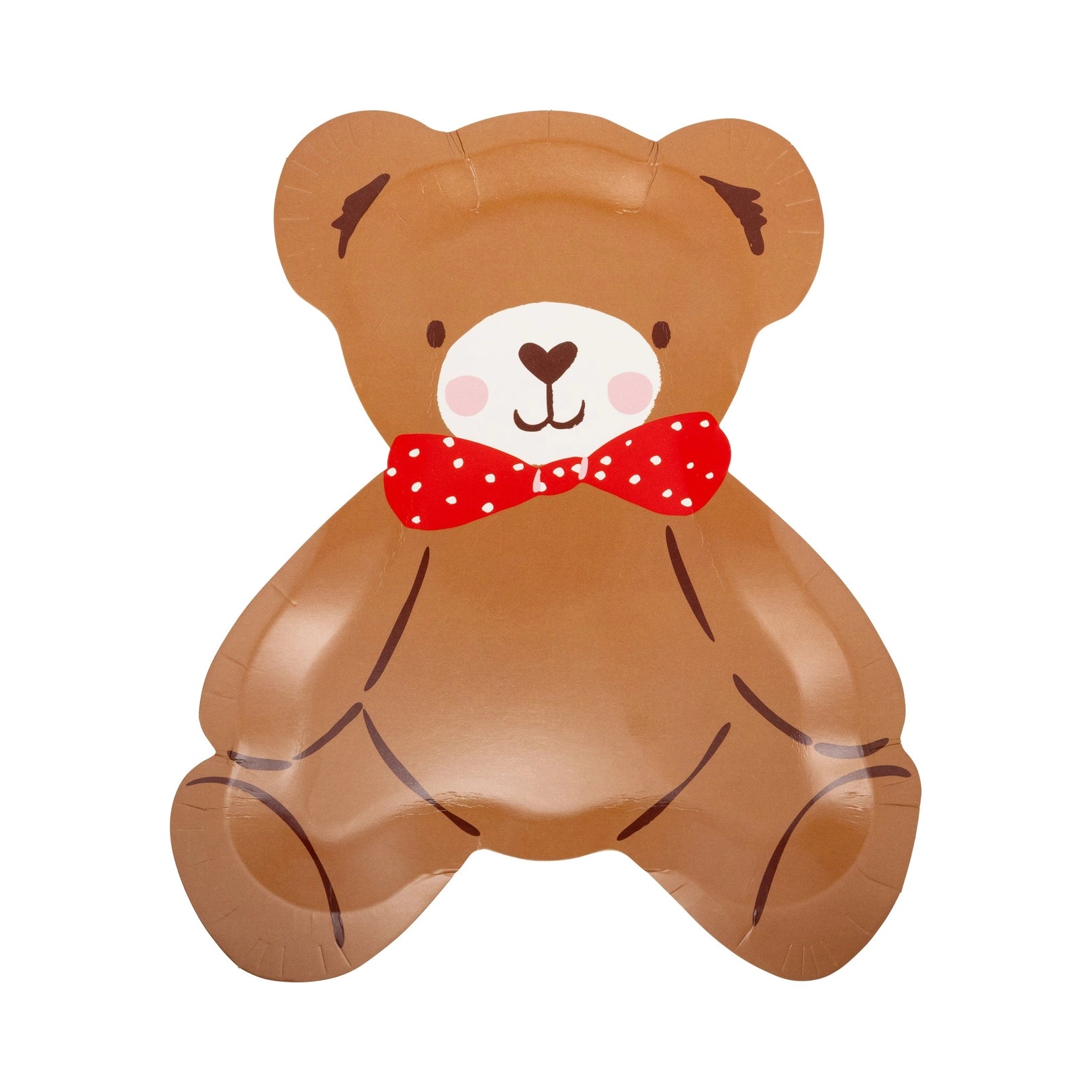 Teddy bear plate with a red bow tie on a white background