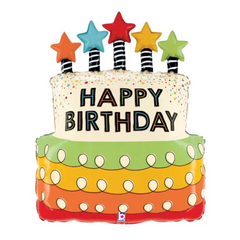 Birthday Cake with Star Candles Balloon