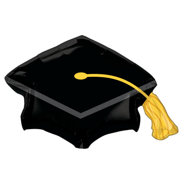 Black Graduation Cap with Gold Tassel Balloon