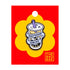 Boba pin with text "Half sugar less ice" on red card