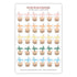 A sheet of various colorful boba sticker designs, each featuring a bubble tea cup with different toppings and colors.