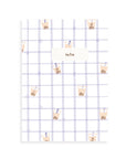 Grid pattern with cartoon bubble tea cups and 'notes' text on a white background