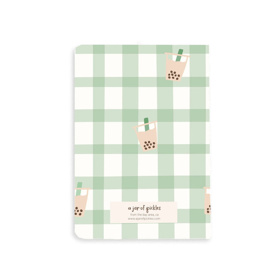 Boba Tea Green Plaid Picnic Pocket Grid Notebook