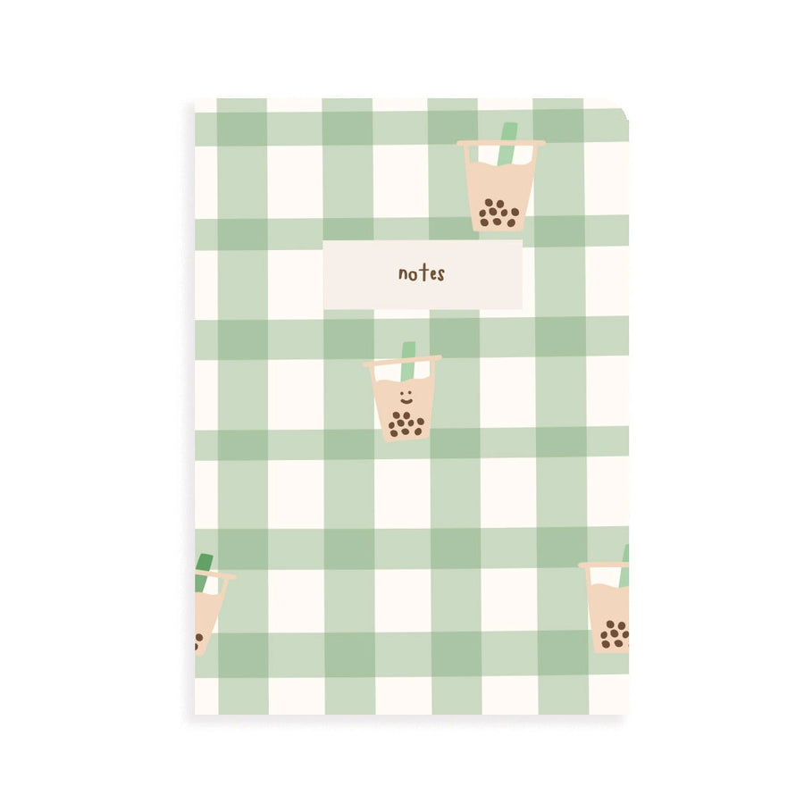 Boba Tea Green Plaid Picnic Pocket Grid Notebook