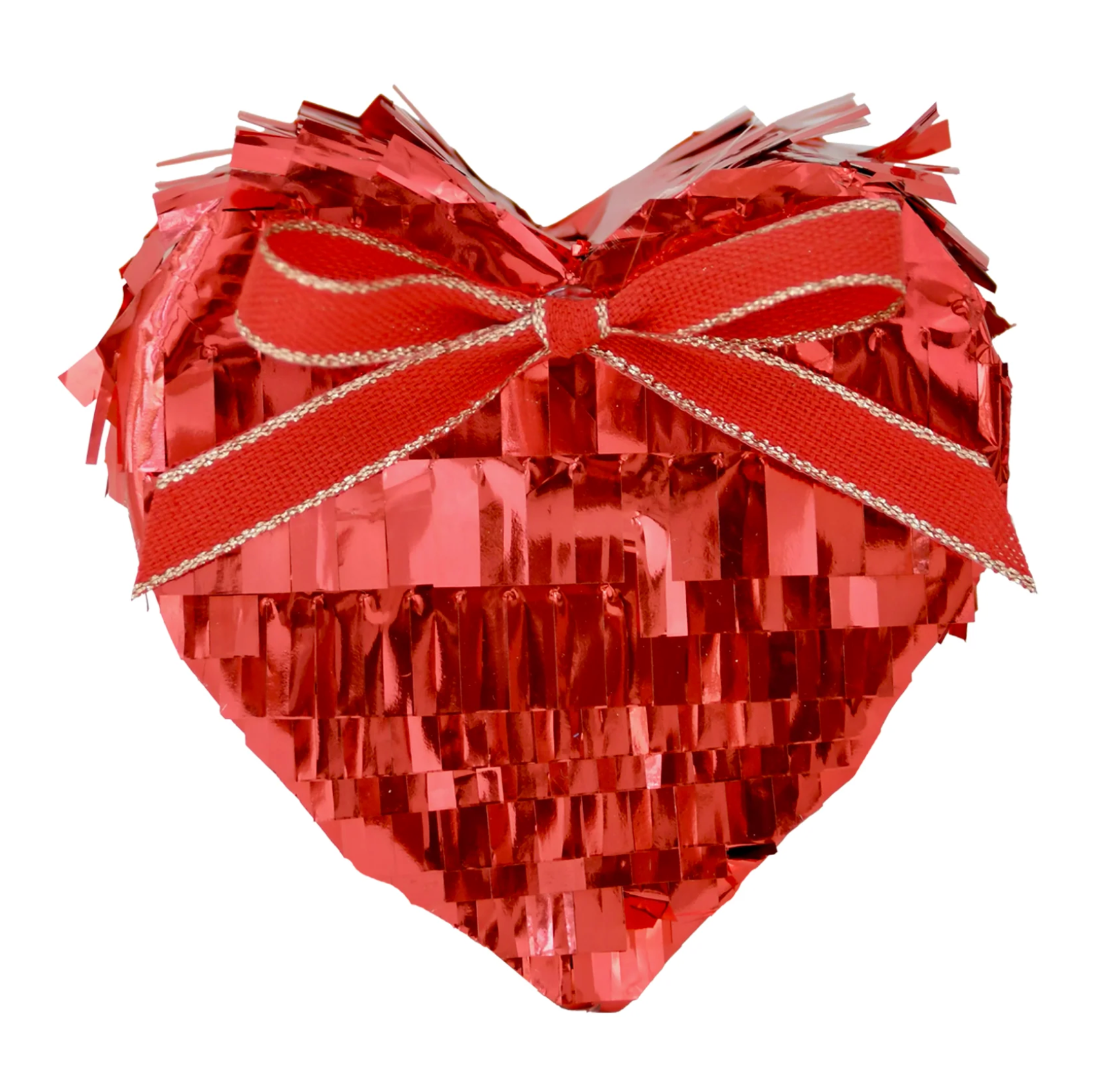 red pinata with red bow on white background