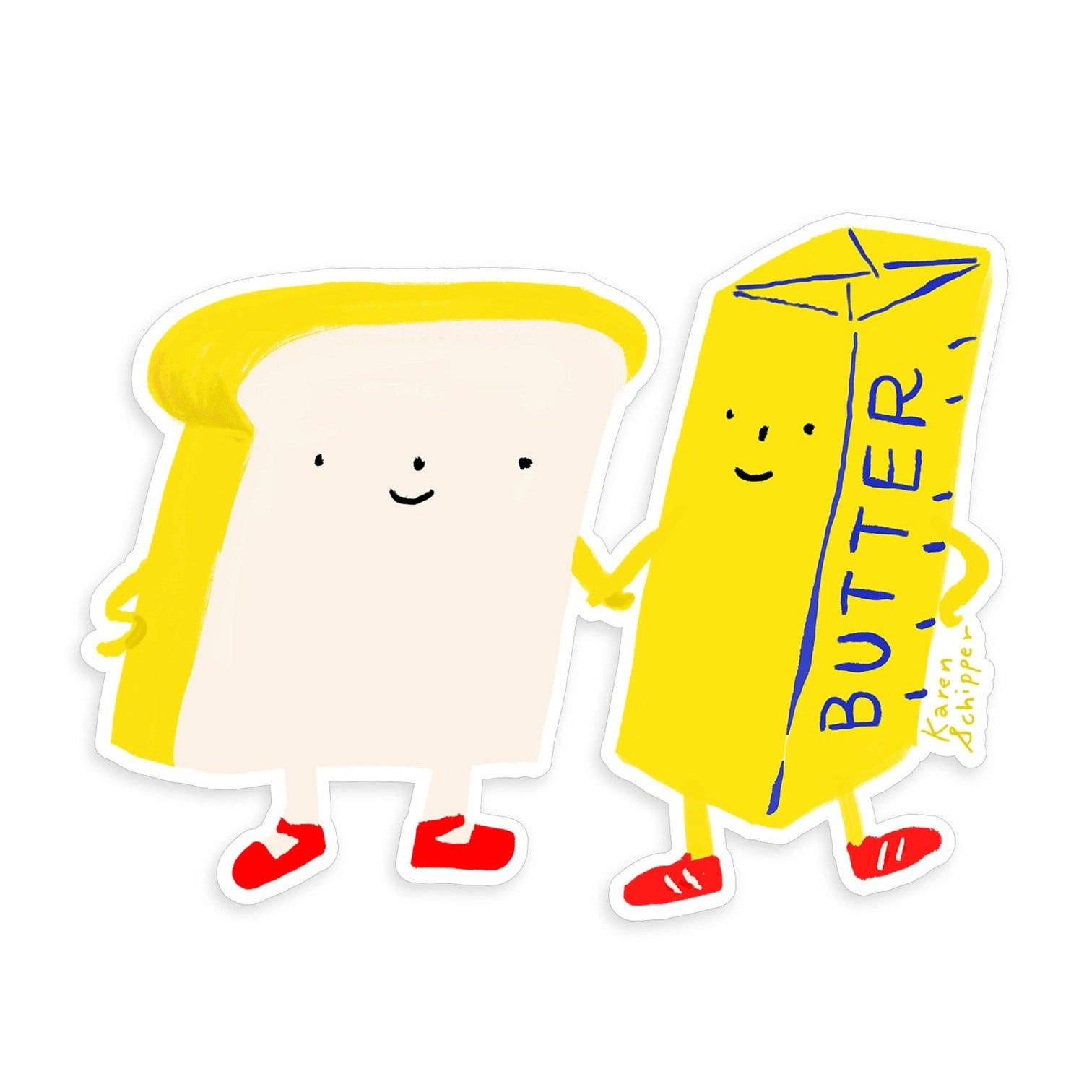 Cartoon toast and butter character on a white background