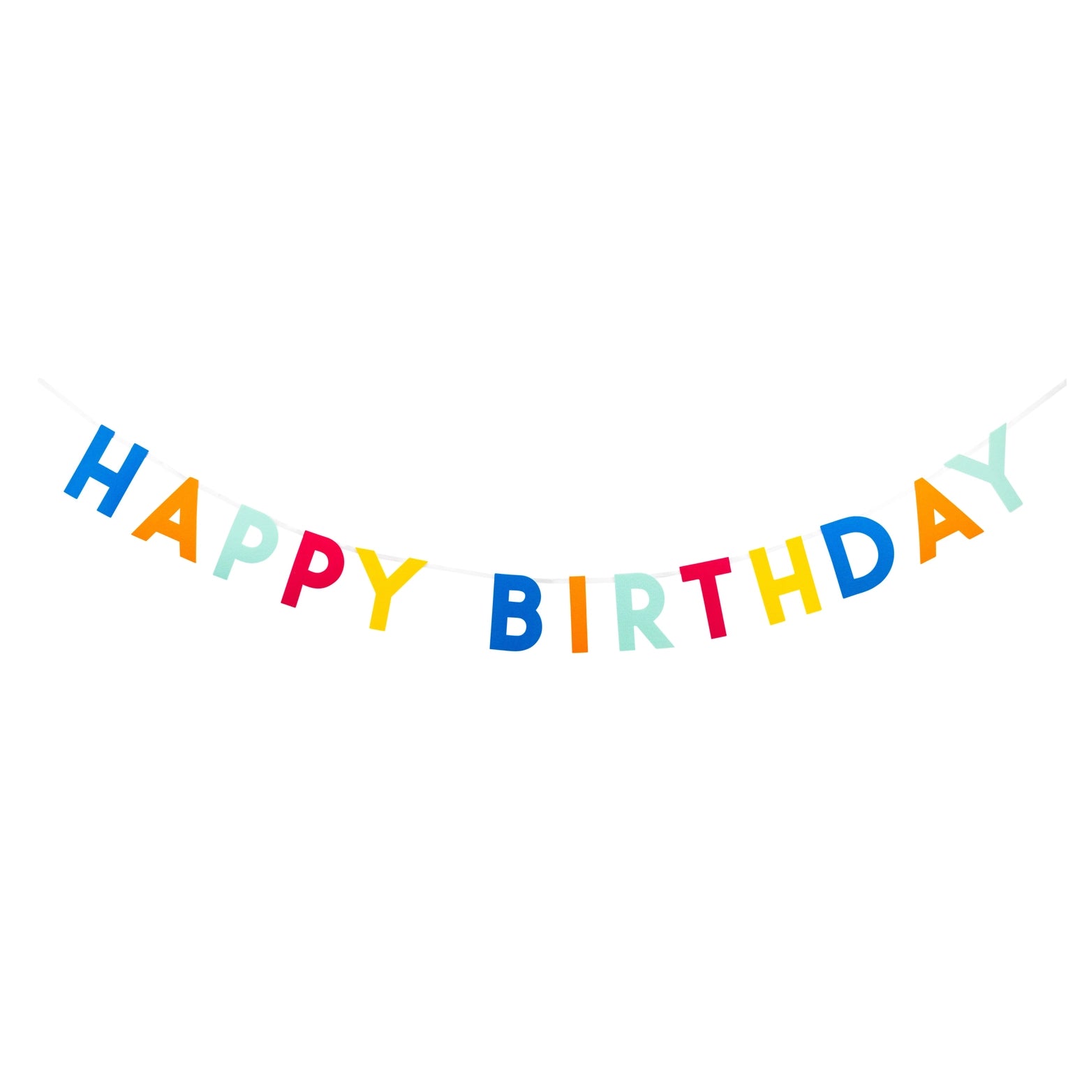 Colorful 'Happy Birthday' banner on a white background