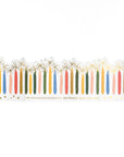 An accordion-style greeting card with a hand-painted design featuring golden candles and stars, in a variety of colors.