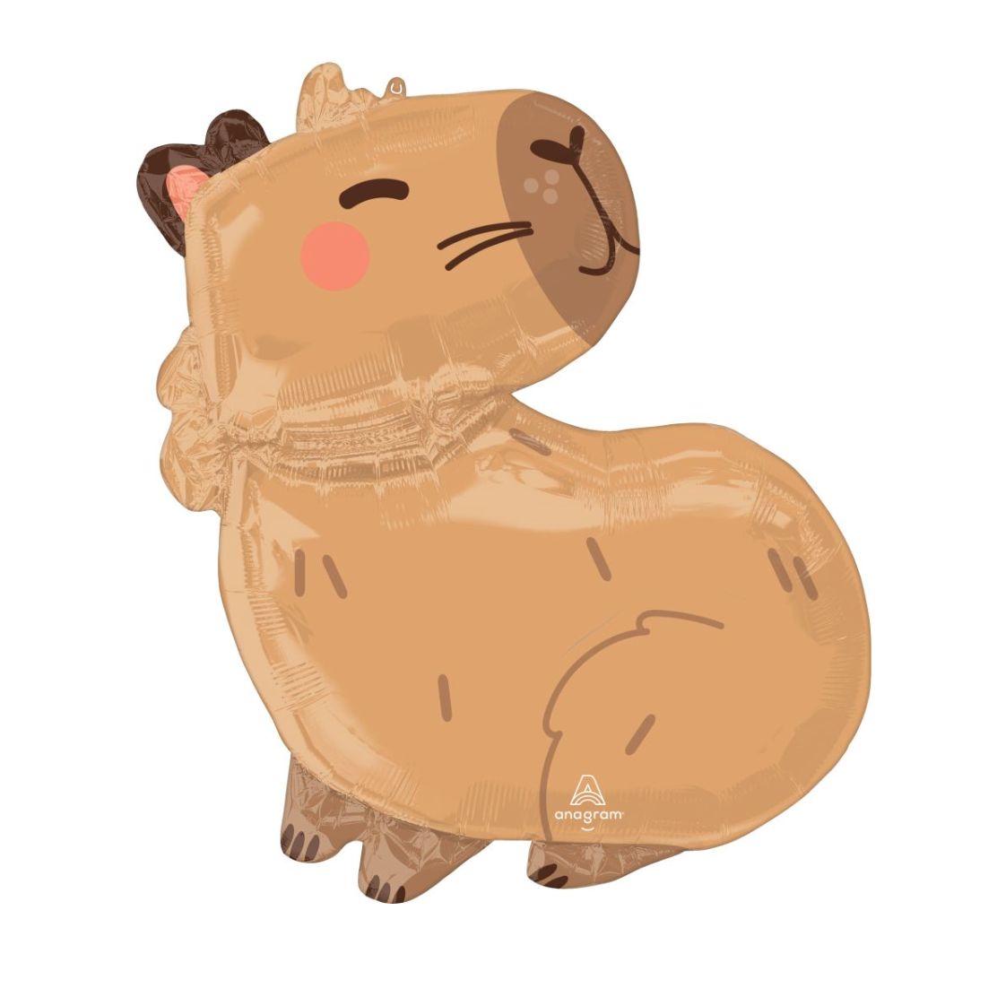 Brown capybara cartoon mylar balloon on white background
