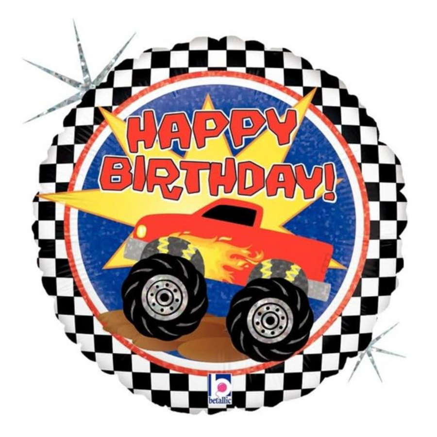 Checkered Monster Truck Birthday Small Balloon
